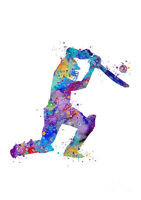 Boy Cricket Player Watercolor Silhouette Digital Art by White Lotus ...