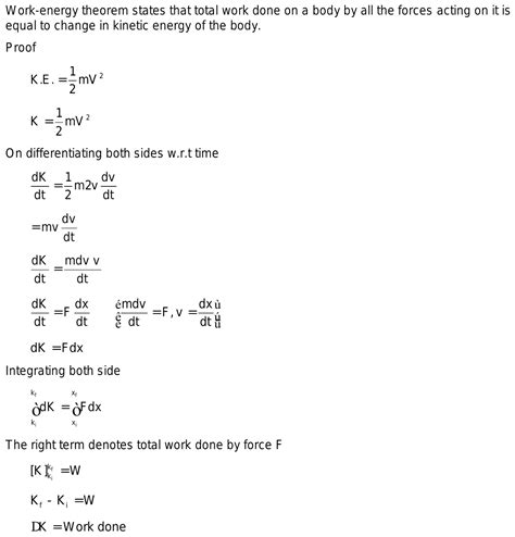 9. State and prove work energy theorem