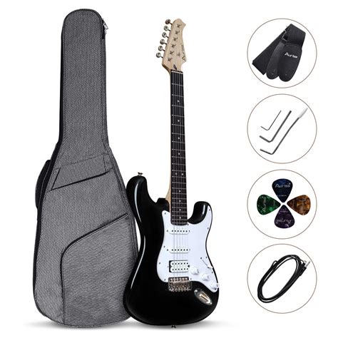 Auriga 39 Inch Electric Guitar (Black-White), 6 string Beginner Guitar Kit with Gig Bag, Tremolo ...