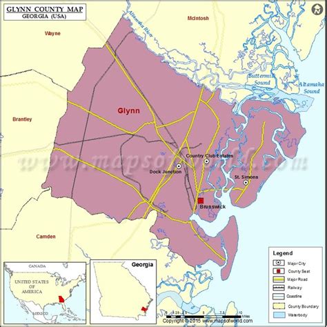 Glynn County Map, Map of Glynn County Georgia | County map, County, County seat