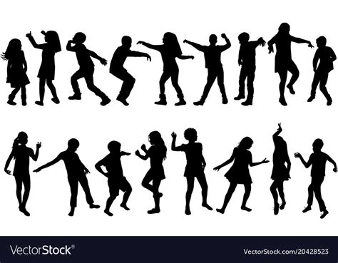 Silhouettes of children dancing Royalty Free Vector Image