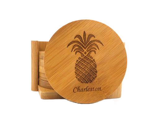 Personalized Bamboo Coasters, Pineapple, Set of 6