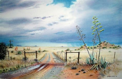 Karoo landscape with gate » Barbara Philip - African Painting | Landscape art, South africa art ...