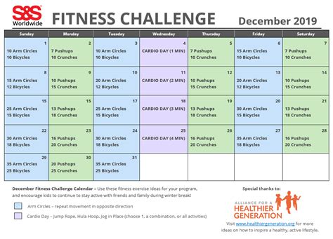 December Printable Fitness Challenge Calendar - S&S Blog | Workout challenge, Challenges ...