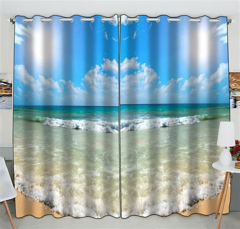 Gckg Beach Window Curtain,Summer Beach Blue Sea Palm Tree Sunshine Grommet Blackout Curtain Room ...