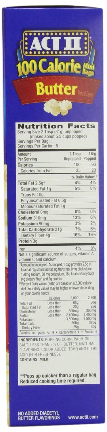 ACT II 100 Calorie Butter Microwave Popcorn, 8-Count 1.1-oz. Mini Bags ...