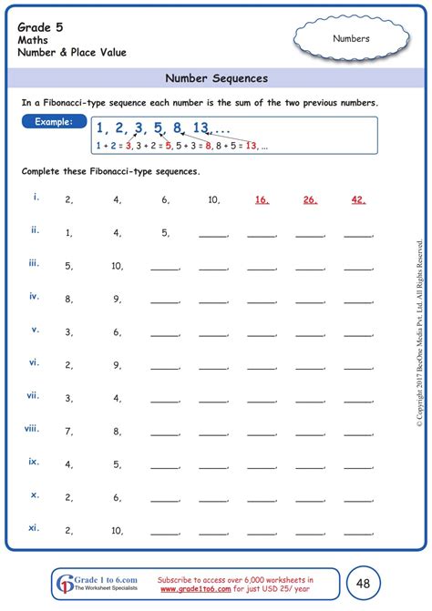 Sequence Worksheet Grade 6