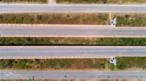 Premium Photo | Aerial view from drone shot of highway road