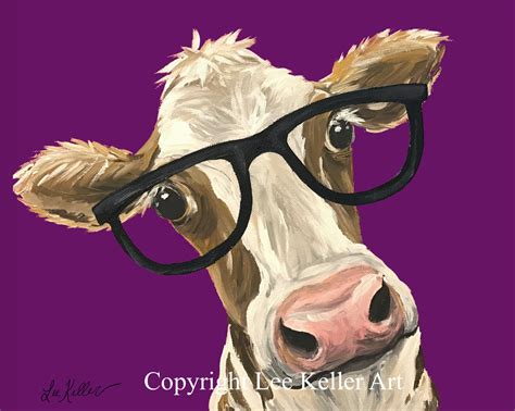 Funny Cow With Glasses. Cow Art Print From Original Cow - Etsy