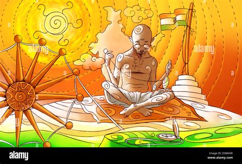 Mahatma Gandhi spinning thread on spinning wheel Stock Photo - Alamy