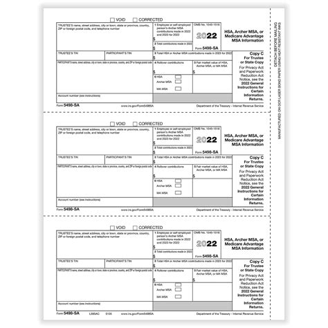 5498-SA HSA, Archer MSA or Medicare Advantage Trustee or State Copy B Cut Sheet (100 Sheets/Pack)