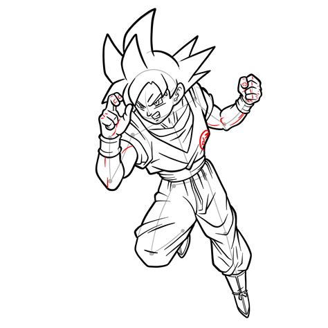 How to Draw Goku Super Saiyan God Step-by-Step | SketchOk