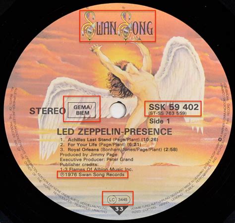 LED ZEPPELIN Presence Album Cover Gallery & 12" Vinyl LP Discography ...