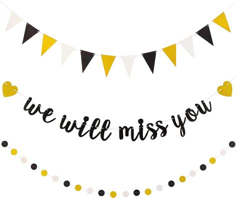 3 Pieces We Will Miss You Going Away Farewell Banner Decoration Gold Black Glitter Dot Circle ...