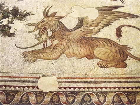 Mosaic of the Great Palace in Constantinople, a griffin devours a... | Download Scientific Diagram