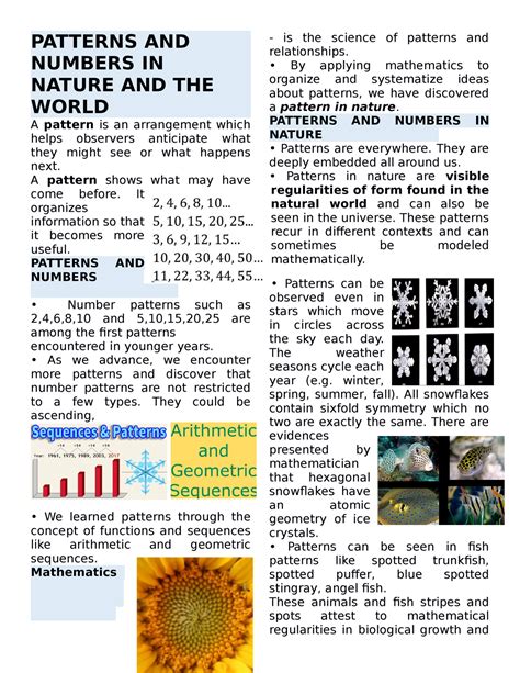 Patterns AND Numbers IN Nature AND THE World (reviewer) - PATTERNS AND NUMBERS IN NATURE AND THE ...