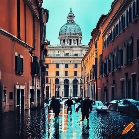 Rainy streets of rome