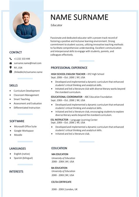 Education Resume Template in Word Format (Free Download)