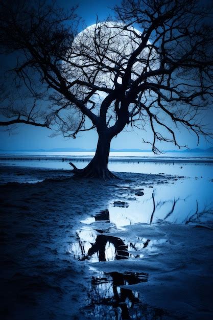 Premium AI Image | Blue moon night silhouette trees