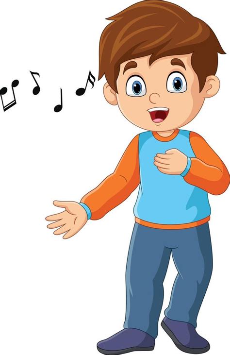 dibujos animados lindo niño pequeño cantando con notas musicales ...