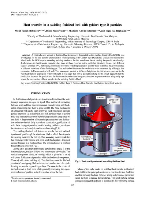 (PDF) Heat transfer in a swirling fluidized bed with geldart type-D particles