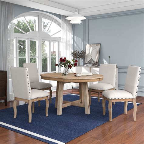 Buy Merax Round Dining Table Set with 4 Chairs for 4-6 Persons ...