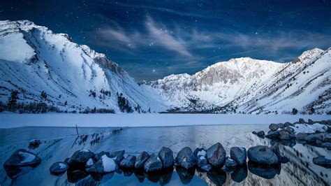 1366x768 Resolution Snowy Mountains at Starry Night 1366x768 Resolution ...