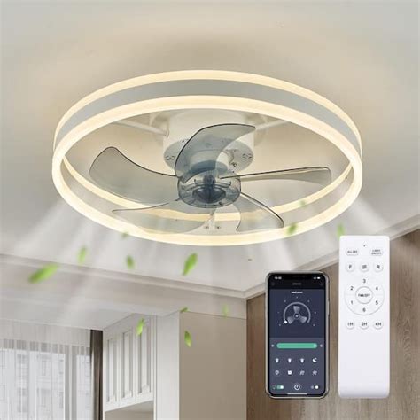 ANTOINE 20 in. LED Indoor White Ceiling Fan with Dimmable Lighting Low Profile Flush Mount ...