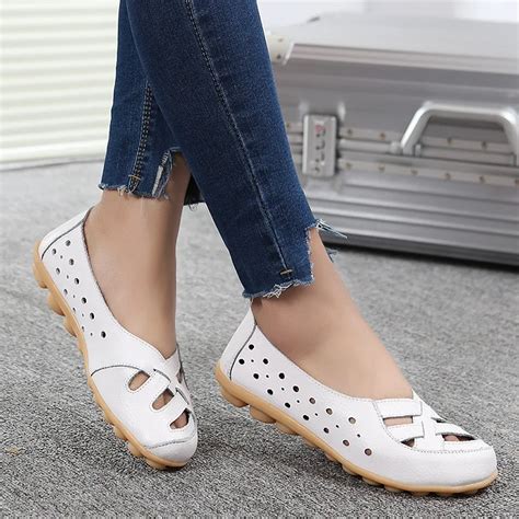 Summer Hollow out Breathable Slip on Women Casual Flat Shoes Autumn ...