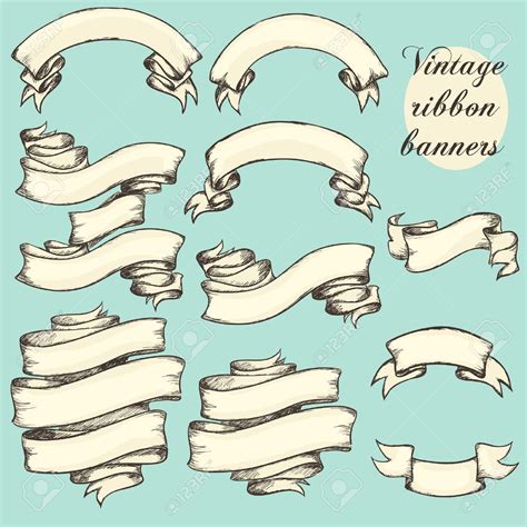 Vintage ribbon banners, hand drawn collection, set | Vintage ribbon banner, Tattoo banner ...