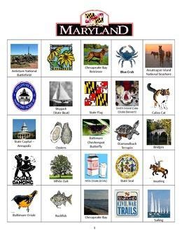 Maryland Bingo: State Symbols and Popular Sites | State symbols, Learning states, Maryland