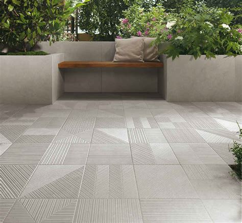 Contemporary patio with patterned and textured porcelain floor tile | Patio tiles, Outdoor ...