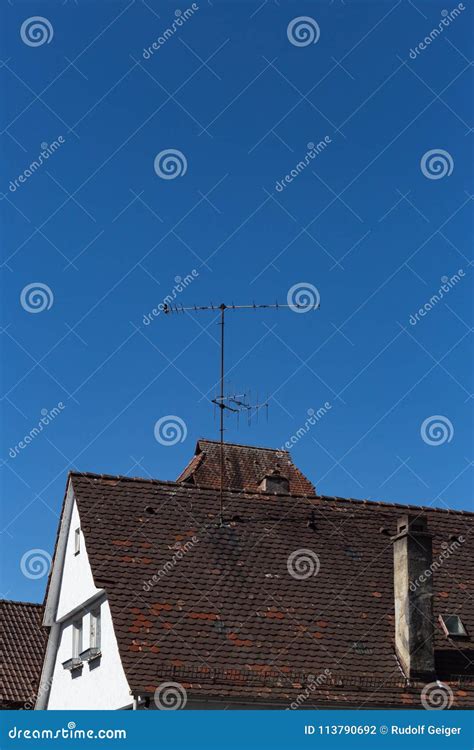 Rooftop with antenna stock photo. Image of cell, metal - 113790692