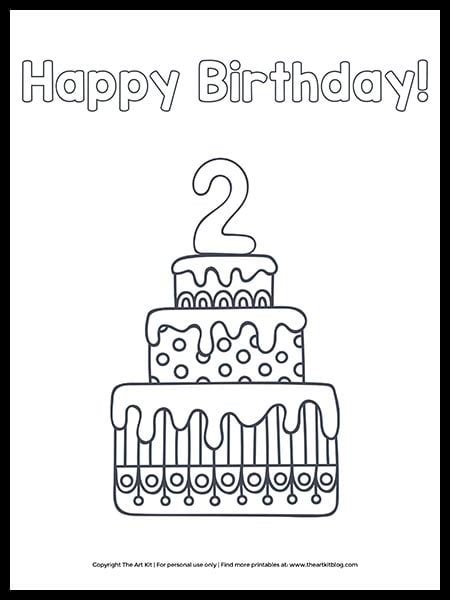 FREE Happy 2nd Birthday Cake Coloring Page - The Art Kit