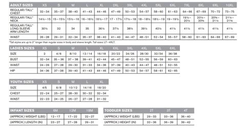 Size Charts – Pay for your Shirts Online