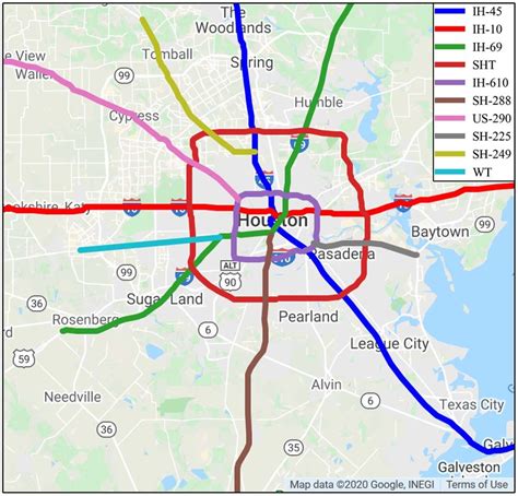 Highways of interest in Houston. (Map data © 2020 Google, INEGI ...