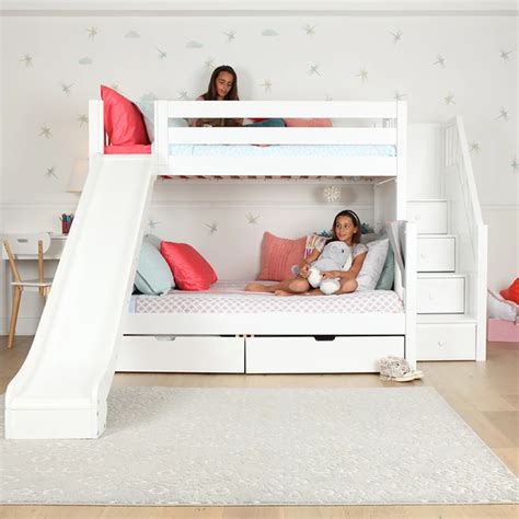 Medium Twin XL over Full XL Bunk Bed with Stairs + Slide | Diy bunk bed, Bunk bed with slide ...