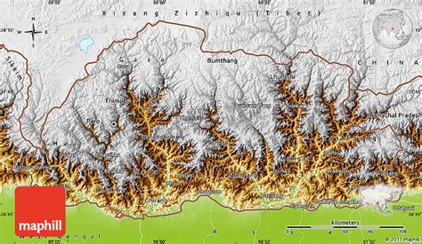 Physical Map of Bhutan