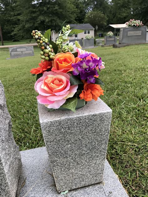 Cemetery flower arrangement for my grandmother. #flowers #cemetery Cemetery Flowers, Headstones ...