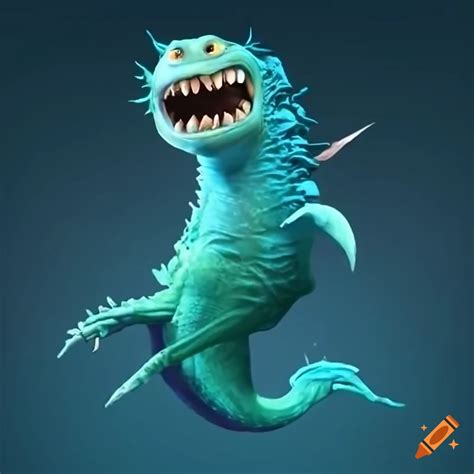 Pixar-style sea monster with gills
