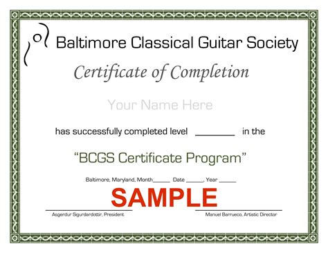 Guitar Certificate 2024 - Baltimore Classical Guitar Society