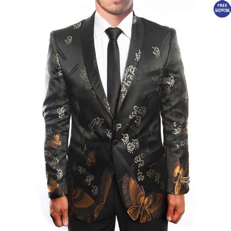 Black Gold and Silver Tuxedo Jacket Slim Fit with Pattern - Blazer - Prom - Wedding | White ...