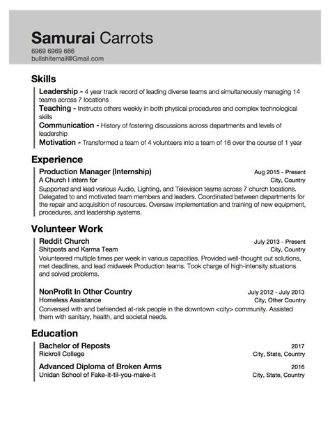 Resume For Internship With No Experience