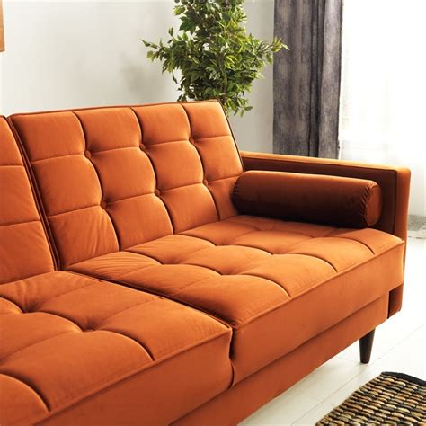 mid-century modern william burnt orange velvet sleeper sofa - ash0451