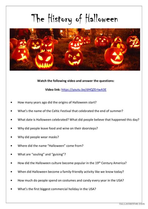 The History of Halloween (with answe…: English ESL worksheets pdf ... - Worksheets Library