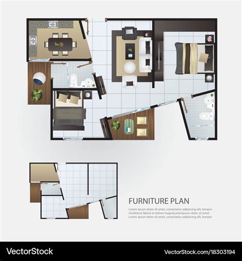 Layout interior plan with furniture Royalty Free Vector