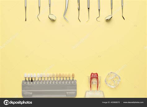 Dentist's Tools Model Tooth Teeth Samples Color Background Stock Photo ...