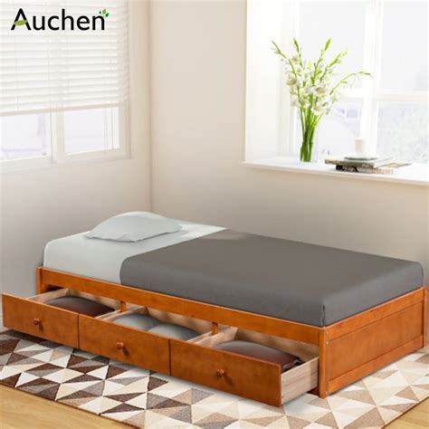 AUCHEN Twin Platform Bed | Twin Bed Frame with 3 Drawers, Solid Wood Storage Beds for Home ...