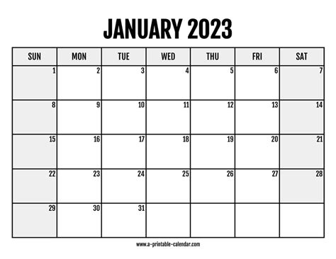 2023 January Calendar Printable - A Printable Calendar