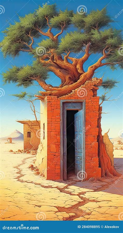 Mystical Realms: Colorful Tree with Door AI Generated Stock Illustration - Illustration of tree ...